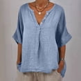 thumbnail image 2 of QLEICOM Women's Fashion V Neck Petal Sleeve T-Shirt, Casual Cotton Linen Short Sleeve Blouse, Boho Floral Print Loose Basic Tee Tops for Leggings, Plus Size Tops, Tees & Blouses S-3XL, 2 of 5