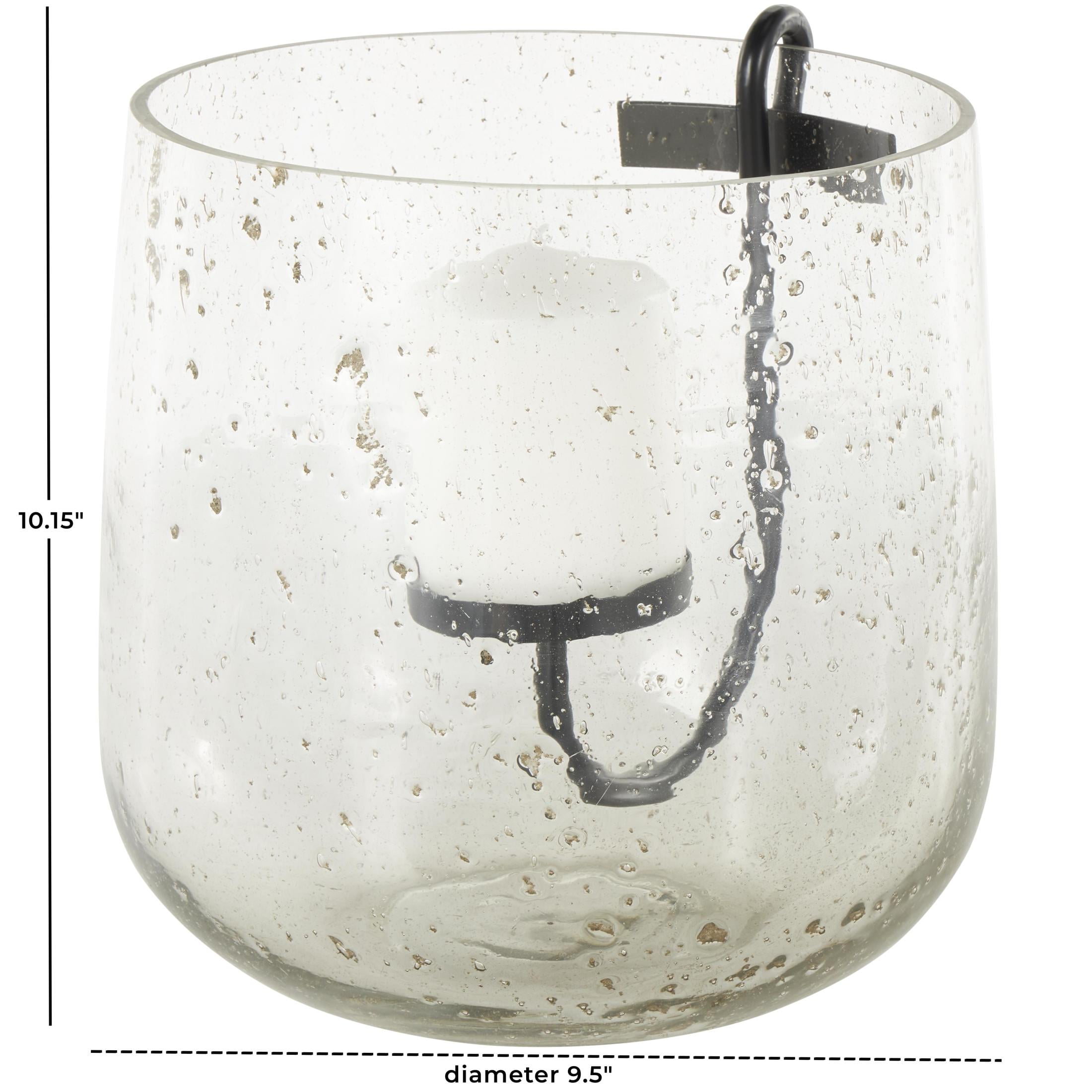 DecMode Glass Candle Holder with Black Metal Accents and Brown Speckles