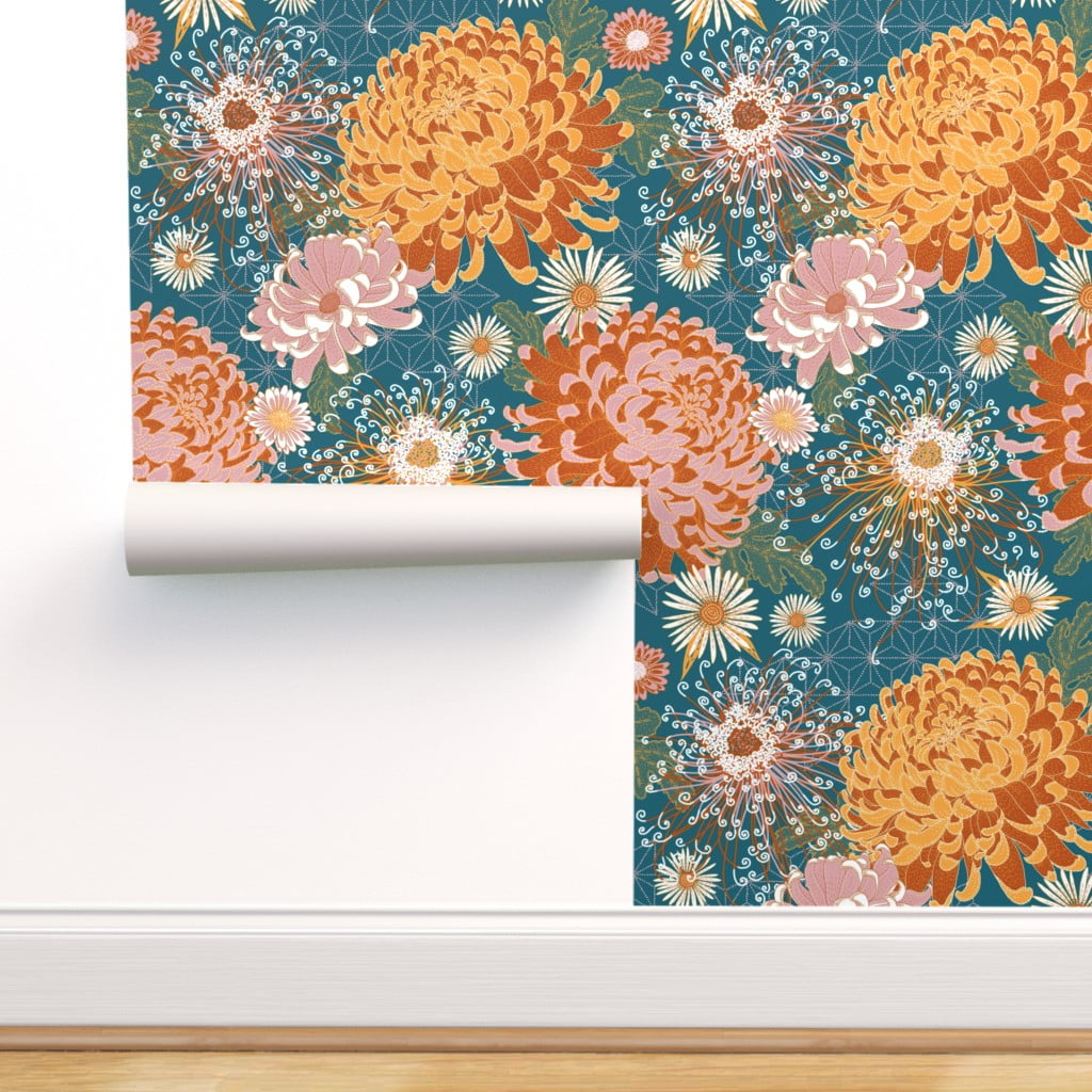 Peel-and-Stick Removable Wallpaper Autumn Flowers Japanese Inspired