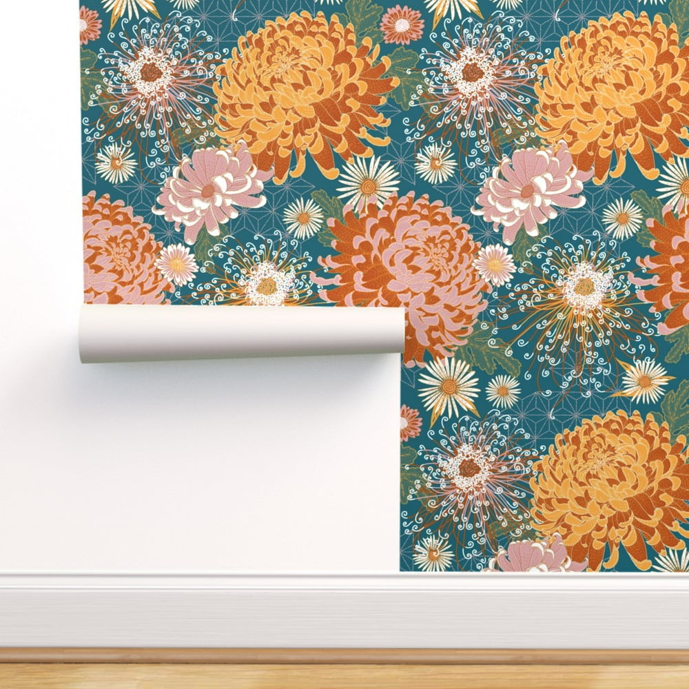 PeelandStick Removable Wallpaper Autumn Flowers Japanese Inspired Large Scale