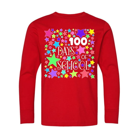 Inktastic 100 Days of School Pastel Stars Long Sleeve Youth T-Shirt