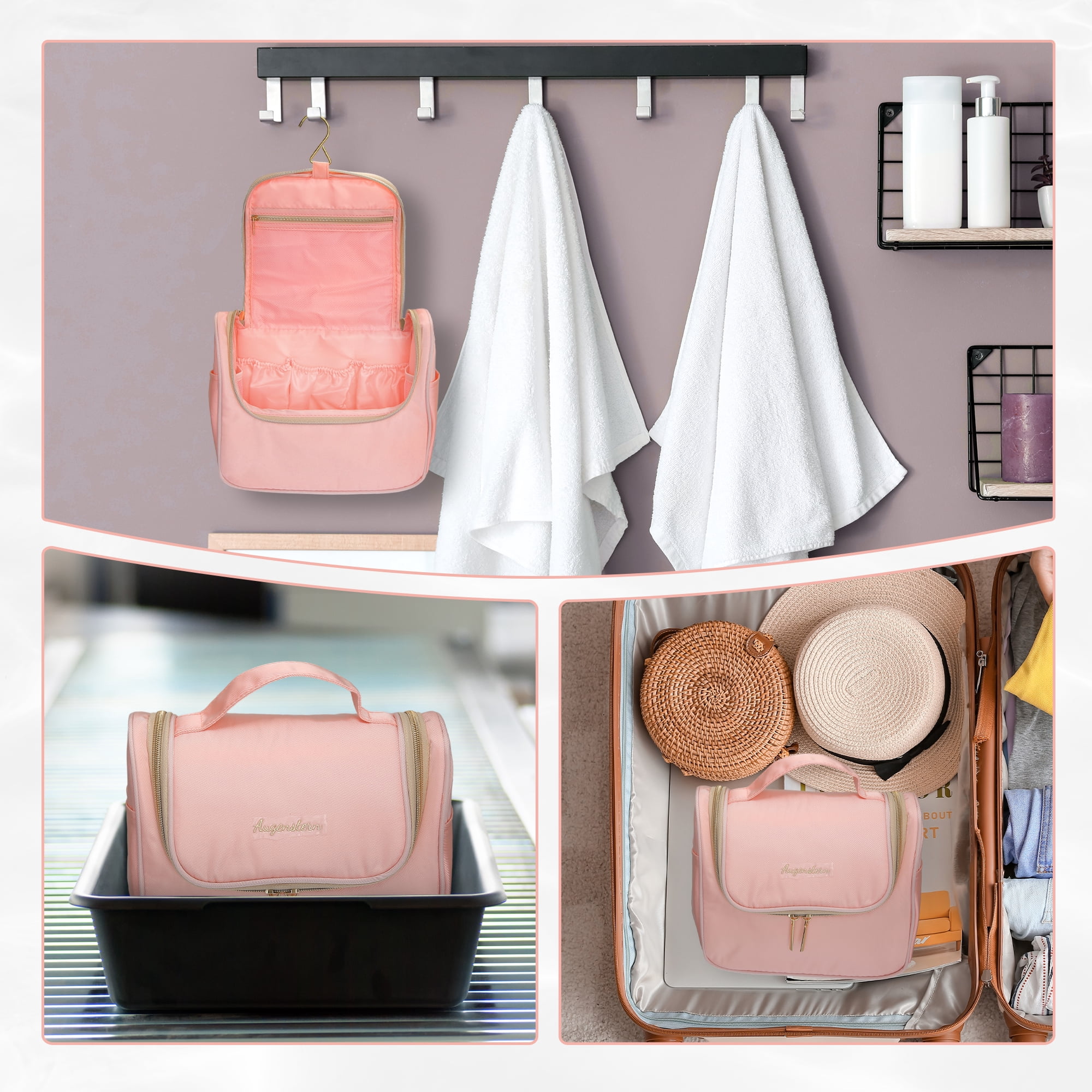 Unique Bargains 1Pc Travel Hanging Storage Cosmetic Bag for Toiletries Accessories Pink