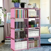 Portable 8-Cube Bookcase Adjustable Bookshelf Organizer Shelf Unit Folding Storage Shelves Unit Portable Organizer Bookshelf Shelf Rack Grey Blue Pink