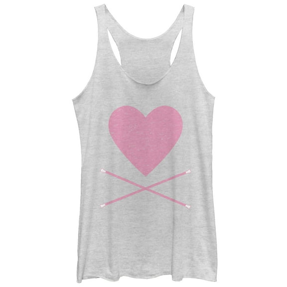 Women's CHIN UP Baton Heart  Racerback Tank Top White Heather Medium