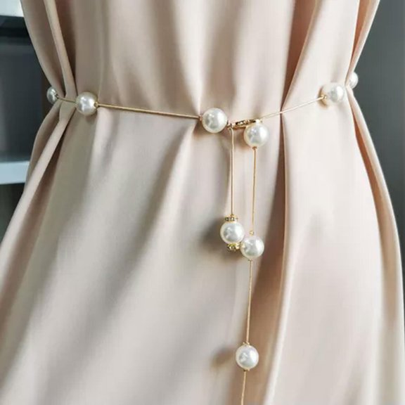 GKNET Pearl Women's Belt Thin Chain Belt For Ladies Dress Skinny Waistband Decorat WY4-Gold