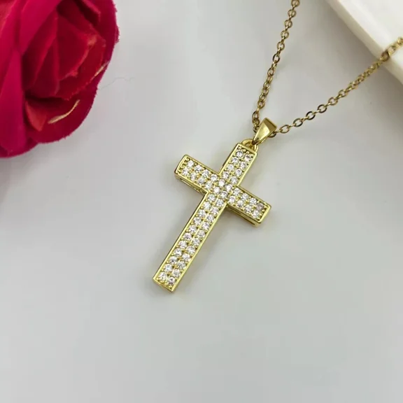 2.50Ct Round Cut Lab-Created Diamond Cross Pendant 14k Yellow Gold Finish