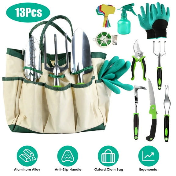Moclever 13Pcs Gardening Tool Set Heavy Duty Aluminum Alloy Garden Tool Set with Bag for Plant Gardening