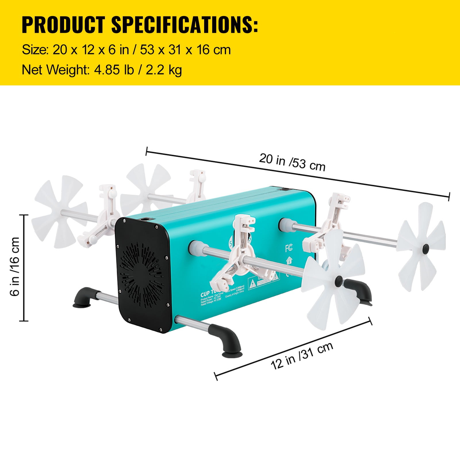 VEVOR 4 Cup Turner for Crafts Tumbler, 2 Speeds Multiple Tumbler Spinner Rotator Machine Kit with 4 Removable and Adjustable Arms, Mute Motor, 4 Independent Switches for DIY Epoxy Glitter Crafts