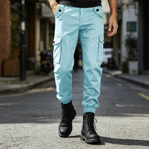Thousandth Men's Cargo Jogger Pants Casual Multi Pockets Slim Fit Elastic Waist Streetwear Outdoor Hiking Work Trousers with Ankle Cuffs