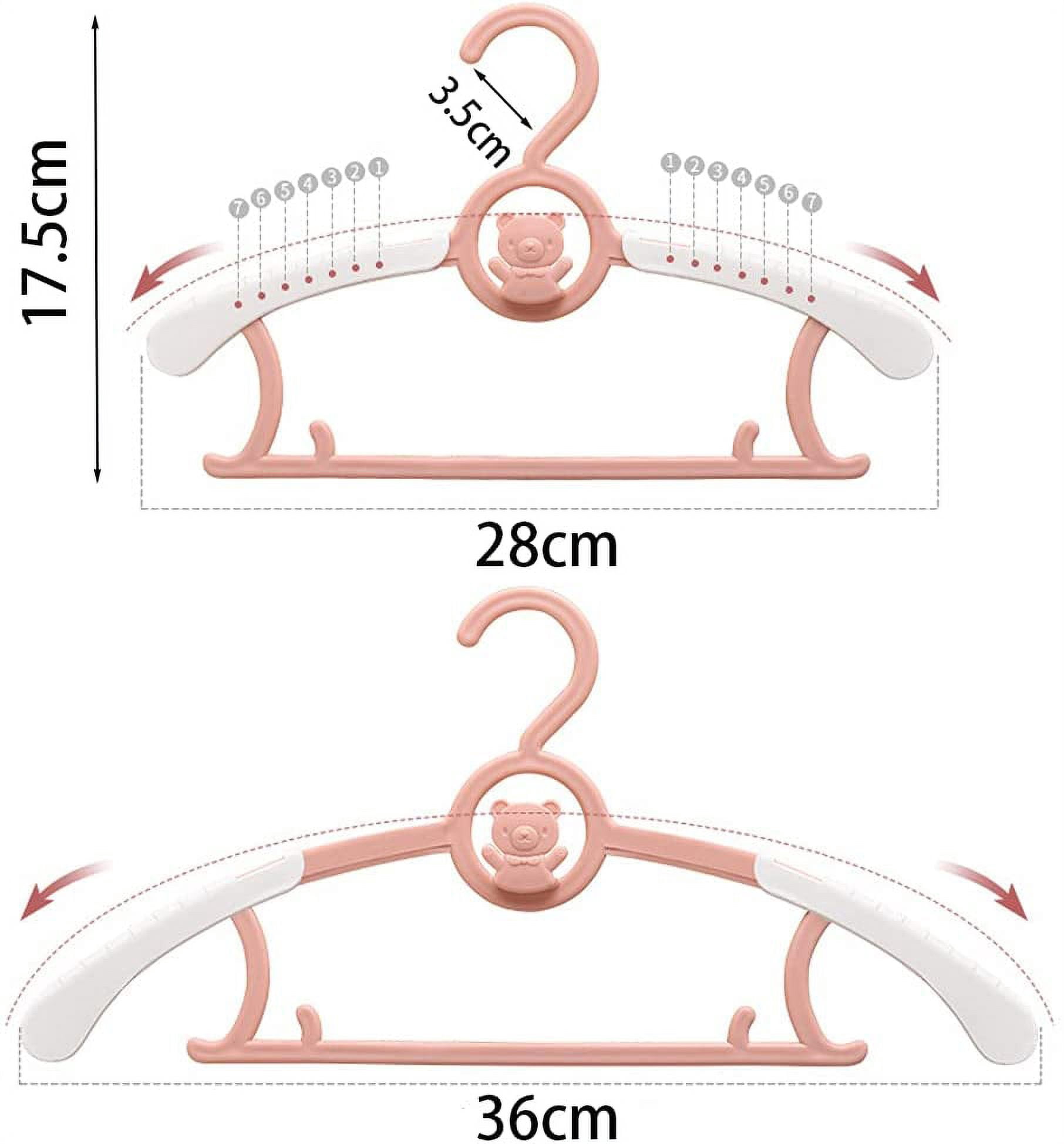 Baby Hangers for Closet, Non-Slip 11"-14" Adjustable Infant Clothes Hanger for Nursery, 0-18yrs Plastic Kid Hanger Clothing Organizer, Children Pink Plastic Rack for Newborn Toddler Coat, 20pcs