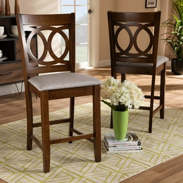 Baxton Studio Lenoir Modern and Contemporary Grey Fabric Upholstered Walnut Brown Finished Wood 2-Piece Counter Height Pub Chair Set