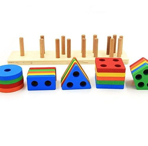 Revanak Wooden Educational Preschool Toddler Toys for 1 2 3 45 Year Old Boys Girls Gifts Shape Color Recognition Geometric Board Blocks Stack Sort Chunky Puzzles Kids Baby Non-Toxic Toy Product Name 
