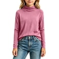 thumbnail image 4 of Girls Turtleneck Long Sleeve Shirts, Soft‑Stretch Mock‑Neck Basic Pullover Top, Casual Curved‑Hem Fitted Layering Tee, 4 of 6
