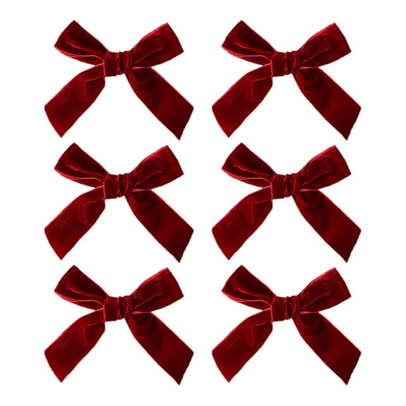 6 Pcs Medium Red Velvet Christmas Bows – Burgundy Xmas Ribbon for Tree, Wreath, Garland & Gift Wrapping – Holiday Home Decor, Red, Bows