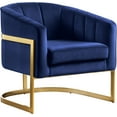 thumbnail image 1 of Meridian Furniture Carter Collection Fauteuil d'Appoint Moderne / Contemporain Rembourré en Velours à Dossier Tonneau avec Base en Acier Inoxydable Doré, Bleu Marine, 29 Pouces L x 27.5 Pouces P x 31 Pouces H, 1 of 2