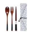 thumbnail image 1 of Juego de cubiertos de madera, palillos, cuchara, tenedor, utensilios de viaje, cubiertos reutilizables para el hogar, oficina, viajes, camping al aire libre, 1 of 5
