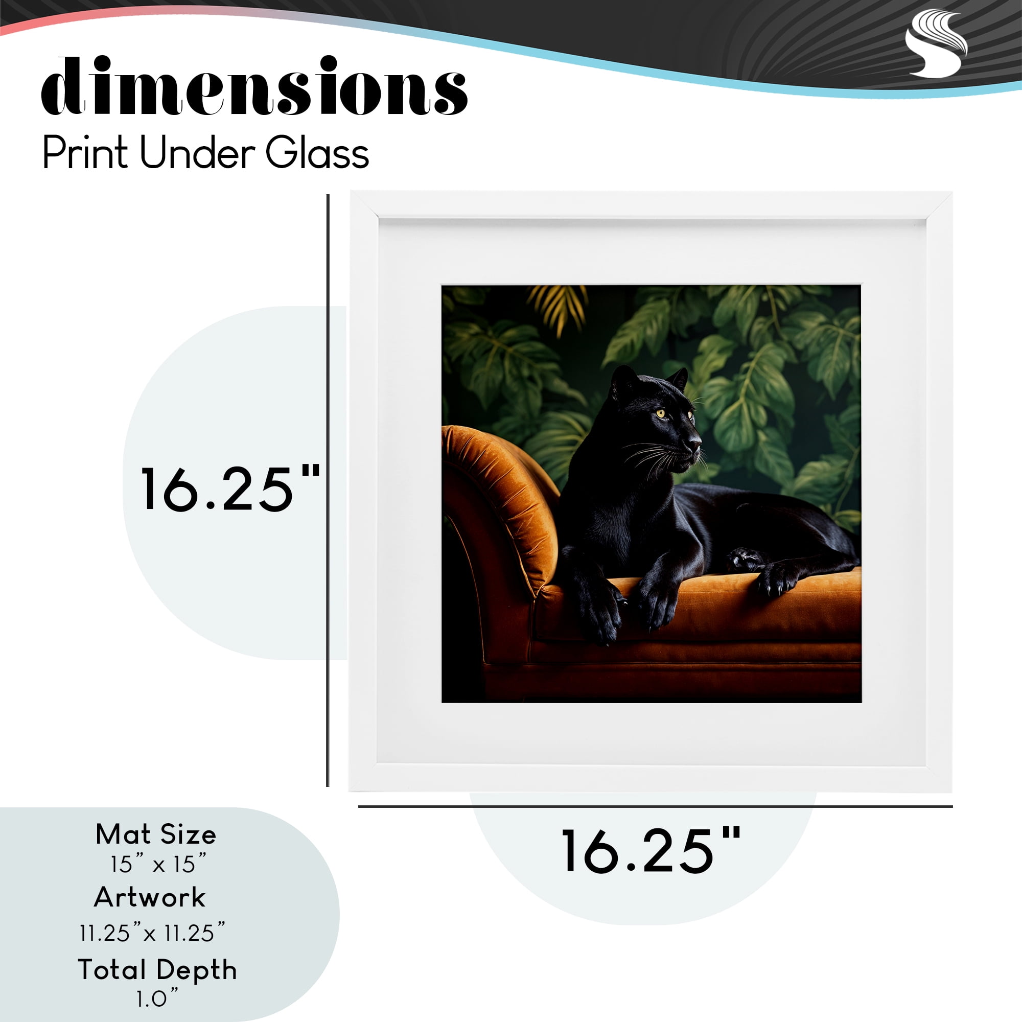 Majestic Panther on Chaise White Framed Print Under Glass, design by Lettered and Lined