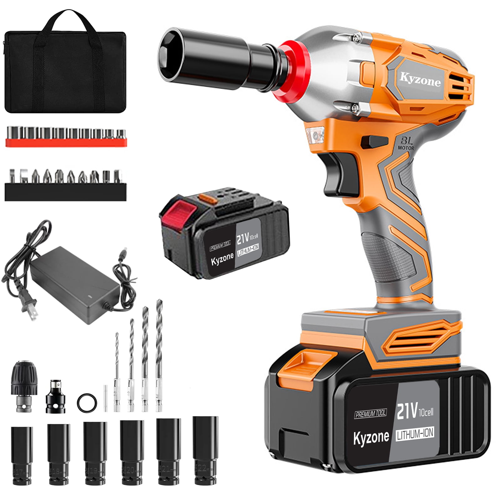 Yifecial 21V Cordless 1/2 Impact Wrench, 7 Outlets & Quick Charger