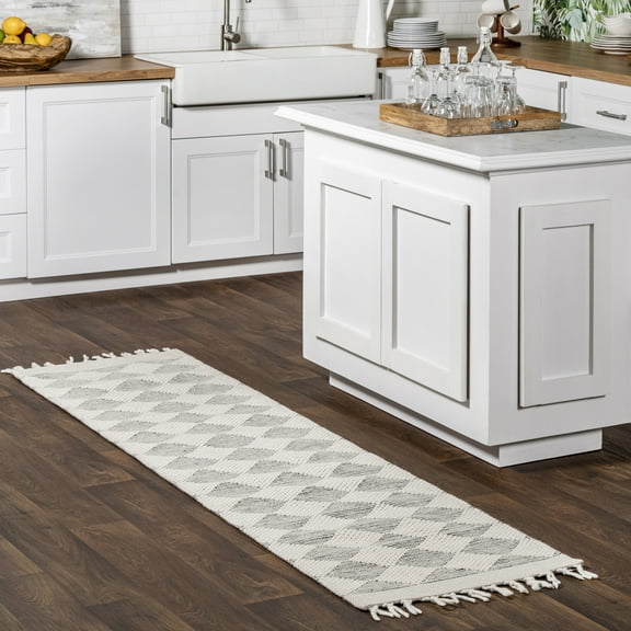 Rugs USA Fractal Diamond Wool Area Rug, 2' x 8', Runner, Wren Grey