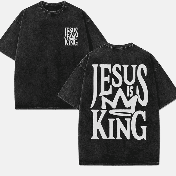 Jesus Is King Shirt Oversized Vintage Christian Graphic Tee for Men Women, Faith Inspired Religious Bible Quote T-Shirt, Unisex Streetwear Casual Cotton Top