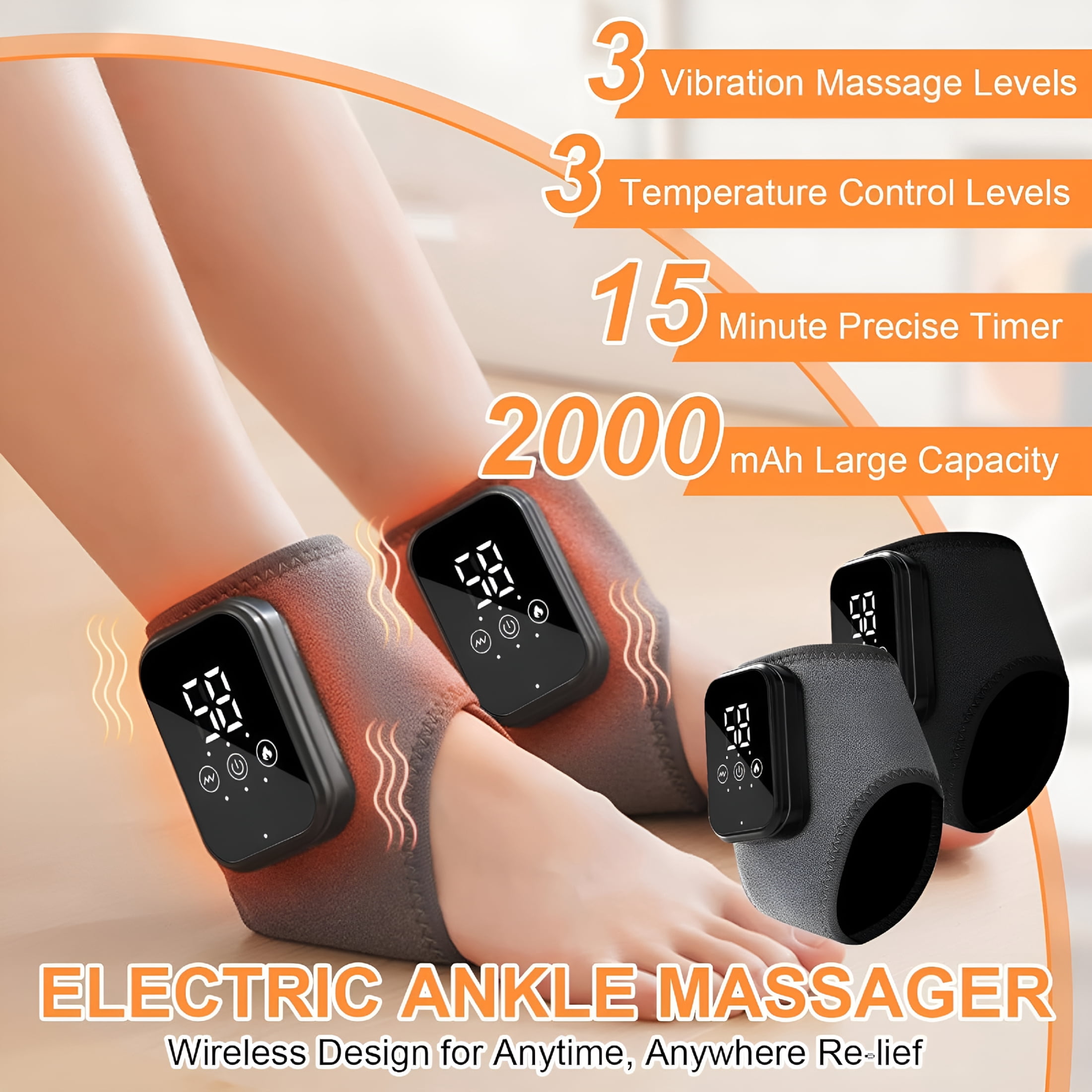 XIRQI 2026 New 2Pcs Foot Massager with Smart Timer,3-In-1 Portable Vibrating Heated Feet Massagers for Neuropathy Pain Relief & Ankle Relaxation & Blood Circulation for Home Office Travel (Black)