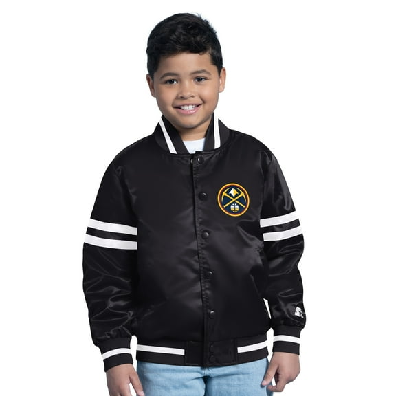 Youth Starter Black Denver Nuggets Satin Full-Snap Varsity Jacket