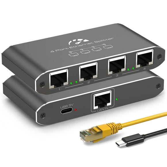 Divisor Ethernet ATLAHET 1 a 4 1000 Mbps con Ethernet y USB