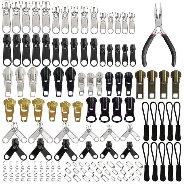 Kit de Reparación de Cremalleras YONGSHENG de 170 Piezas con Cremallera y Alicates Plateado y Negro
