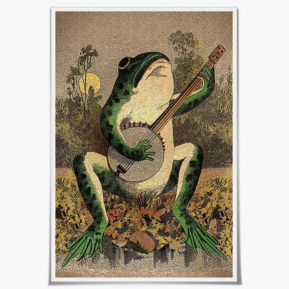 Aaheei Retro Frog Comics Canvas Wall Art Funny Boho Aesthetic Room Decor Posters Vintage Playing Banjo Frog Poster Prints Wall Decor Picture Living Room Bedroom Dorm