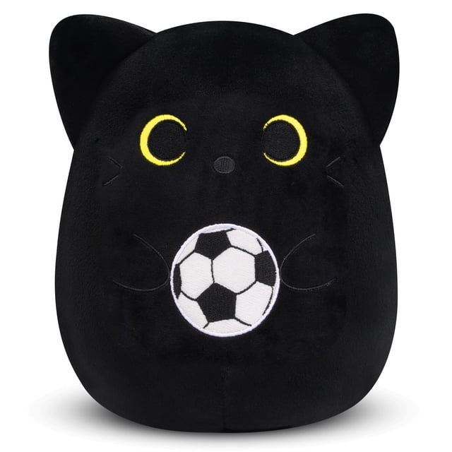 Peluche Gato Negro LSYDCARM 20 cm Almohada con Pelota de Fútbol