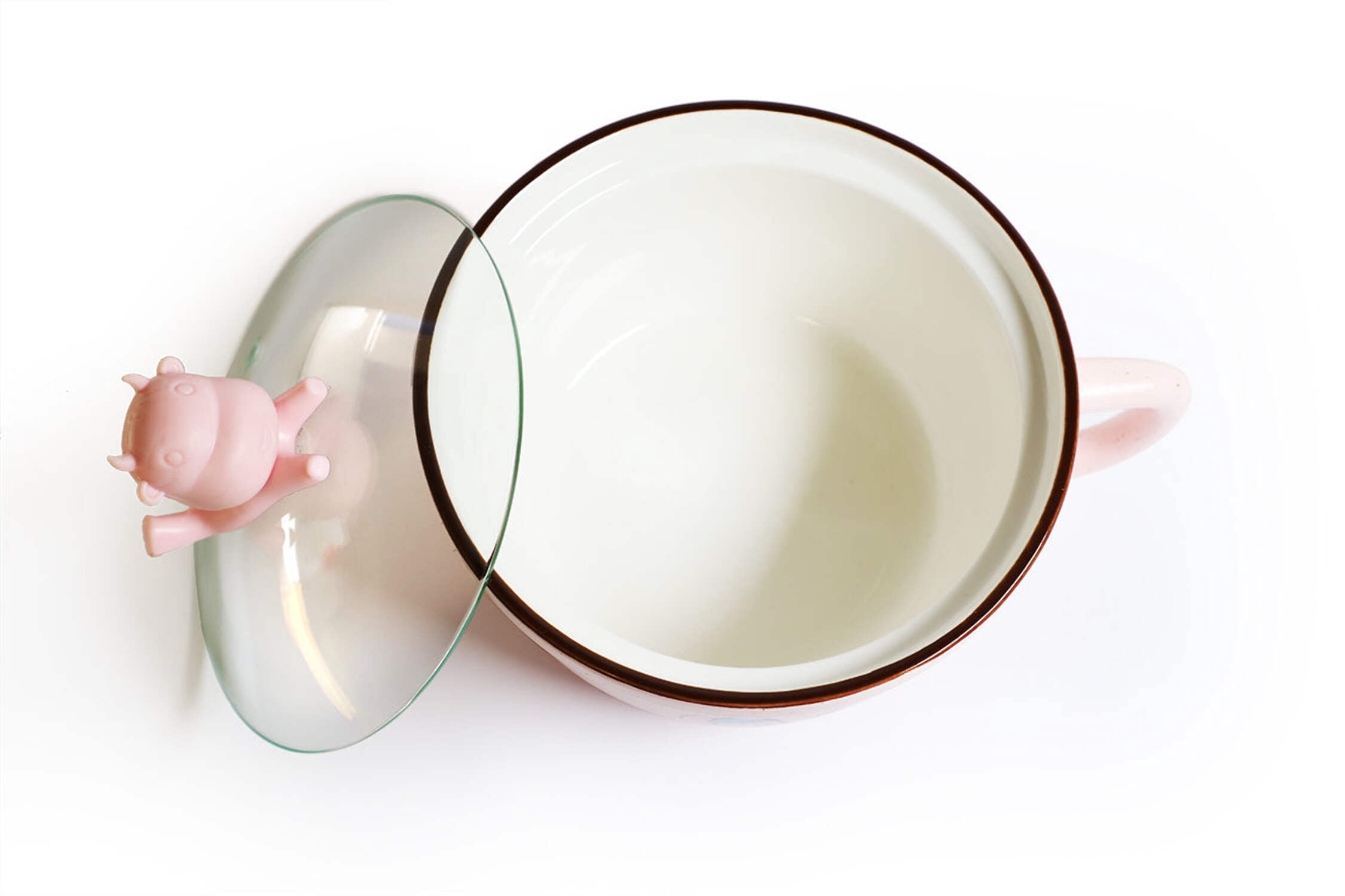 Microwavable Ceramic Noodle Bowl with Handle and Glass Lid Cute Cartoon