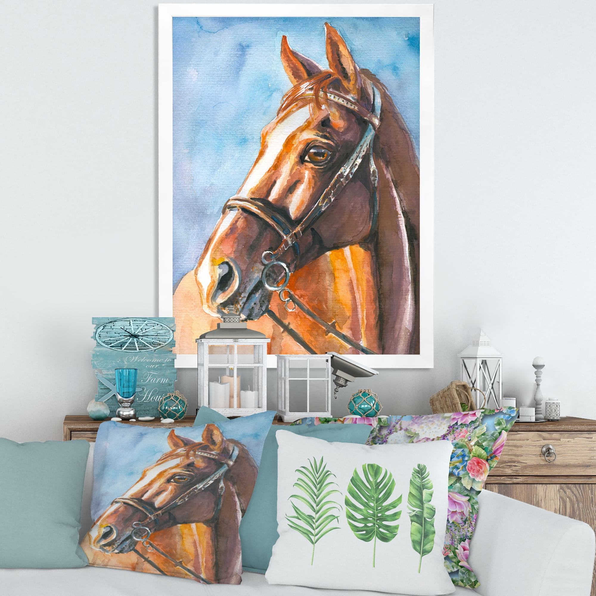 Designart 'Close Up Portrait of A Brown Horse' Farmhouse Framed Art Print