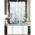 thumbnail image 6 of No Hook Cloth Fabric Shower Curtain with Snap in Liner, Ocean Blue Coral Waterproof Shower Curtains Set with See Through Top Window, Summer Coastal Starfish Flower Bath Curtains Shower 36"x72", 6 of 6