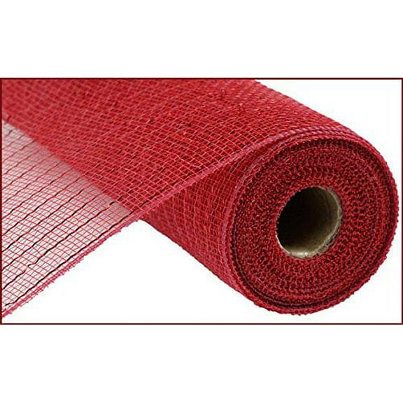 10 inch x 30 feet Deco Poly Mesh Ribbon - Value Mesh (Cranberry, Red Foil)