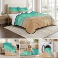 thumbnail image 6 of Twin Quilt Set 68''x86'', Teal Ombre Coastal Lightweight Summer Bedspread Coverlet Set with 2 Pillow Shams, Summer Nautical Beach Ocean Seaside Breathable All Season Quilt Bedding for Dorm/Bedroom, 6 of 9