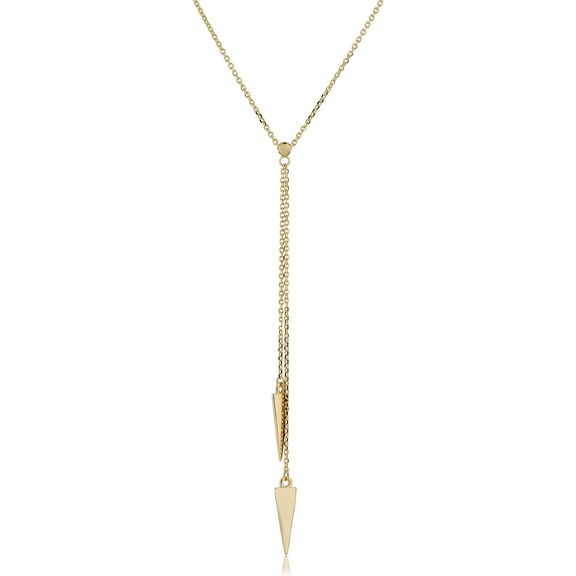 KoolJewelry 14k Yellow Gold Adjustable Length Double Triangle Drop Y Necklace for Women (adjustable to 17" or 18")