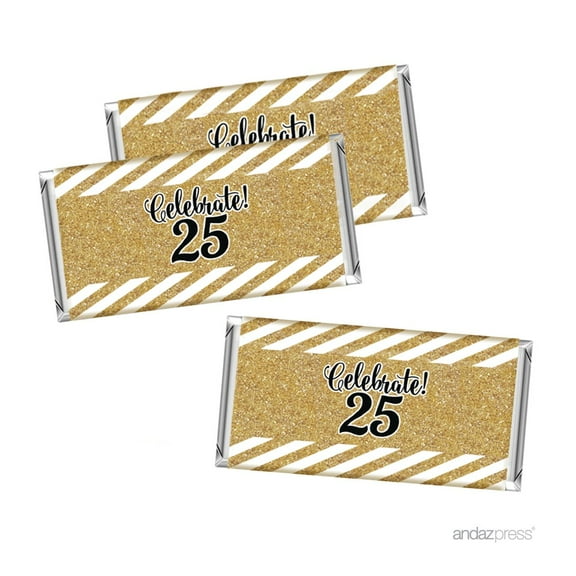 Milestone Hershey Bar Party Favor Labels Stickers, 25th Birthday or Anniversary, 10-Pack, Not Real Glitter