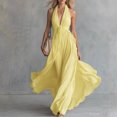 thumbnail image 2 of Womens Halter Sleeveless Casual Long Dress, Summer Pleated Waist Maxi Sundress, Elegant Flowy Swing Beach Dress for Party, 2 of 6