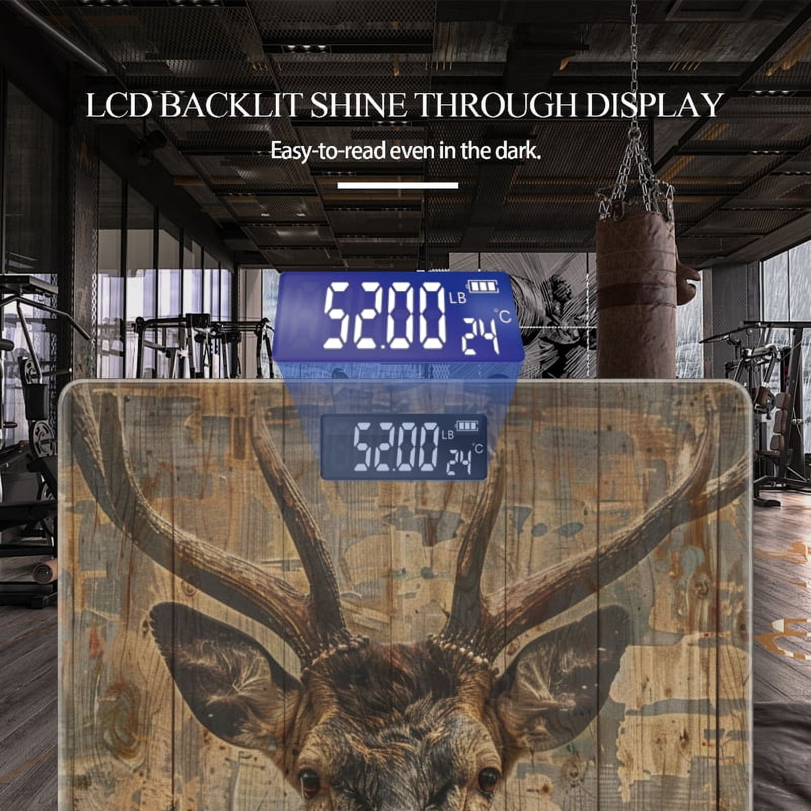 Bathroom Scale, Highly Accurate Digital Body Scale,Precisely Measures Weight up to 400 lbs-Deer Portrait On Wooden Wall