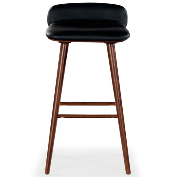 Safavieh Tazmyn Wood and Leather Barstool in Black / Walnut