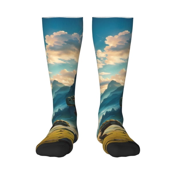 Fotbe Valley River Dinosaur Calcetas Divertidas Estampadas para Hombre y Mujer, Calcetas de Algodón hasta la Rodilla para Caminar, Correr, Enfermería y Embarazo