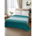 thumbnail image 3 of Full Size Flat Sheet Only, Teal Turquoise Soft Brushed Microfiber Bed Sheets, Farmhouse Abstract Gradient Wooden Plank Hotel Quality Breathable Bedding Top Sheet, Easy Care, 81"x96", 3 of 9