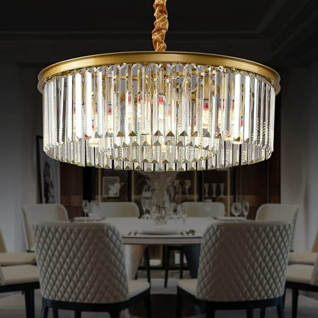 

MANXING Crystal Chandeliers Crystal Pendant Light 2-Tier Chandeliers for Dining Room Living Room Foyer Kitchen Island Lighting Gold