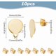 thumbnail image 2 of 10 piezas de aretes planos y redondos chapados en oro de 24 quilates, de acero inoxidable 304, sin aros., 2 of 8