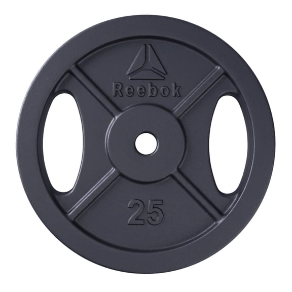 Reebok 25lb Standard Cast Iron Precision Weight Plate with 2-Grip Handles for Strength Training