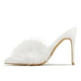 thumbnail image 2 of FSJ Women Chic Fur Feather Slip on Mules Pointed Toe Stiletto High Heels Fashion Event Date Backless Pumps Size 5.5 White, 2 of 3
