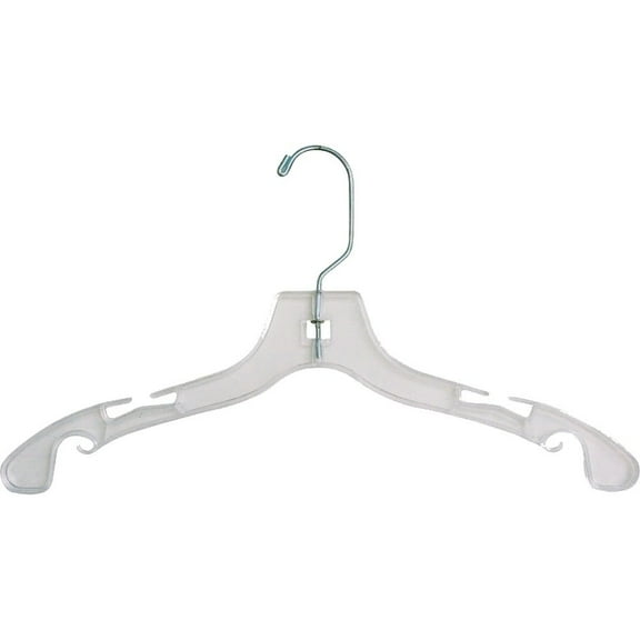 The Great American Hanger Company Clear Plastic Kids Top Hanger, Flat Hangers with Notches and Chrome Swivel Hook, 3 Sizes 12 Inch Box of 25