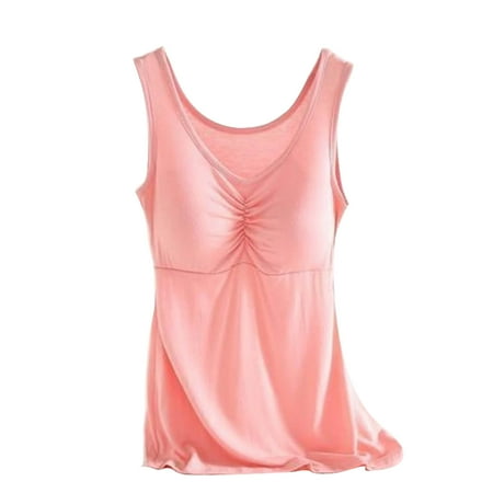 Wiyuqeen Women s Solid Color T-shirt with Built-in Bra Padded Basic Short Sleeve V Neck Active Tees Shirts Loose Fit Shelf Bra Comfy Side Split Shirts
