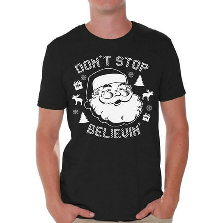 Awkward Styles Don't Stop Believin' Christmas Shirt Ugly Christmas T-shirt Xmas Santa Claus Christmas tshirts for Men Christmas Funny Tacky Party Holiday Shirt Don't Stop Believin' Santa Holiday Top