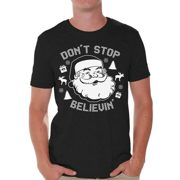 Awkward Styles Don't Stop Believin' Christmas Shirt Ugly Christmas T-shirt Xmas Santa Claus Christmas tshirts for Men Christmas Funny Tacky Party Holiday Shirt Don't Stop Believin' Santa Holiday Top